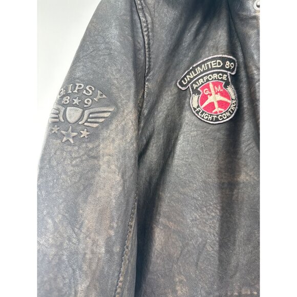 Gipsy Mens Leather Aviator Jacket Sherpa Collar Patches mens large - Picture 10 of 11